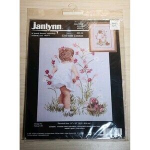 Vtg 1995 Janlynn GIRL WITH COSMOS Counted Cross Stitch Kit 29-18